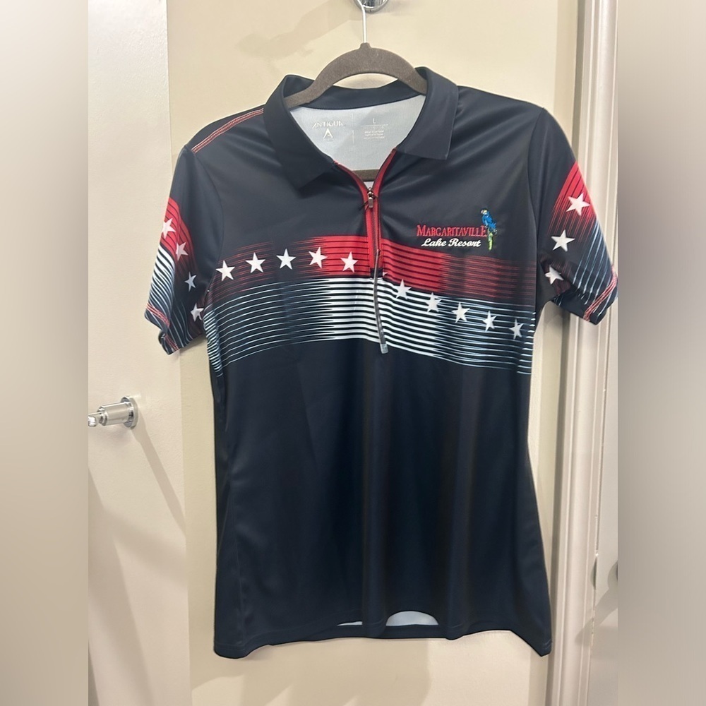 Antigua Margaritaville Lake Resort Polo Women’s Large USA Patriotic Zip Collared